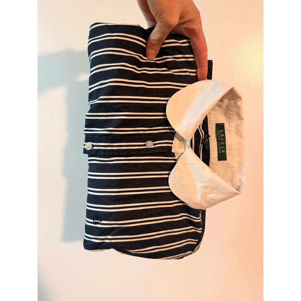 Ralph Lauren Navy and White Striped Button Down Shirt